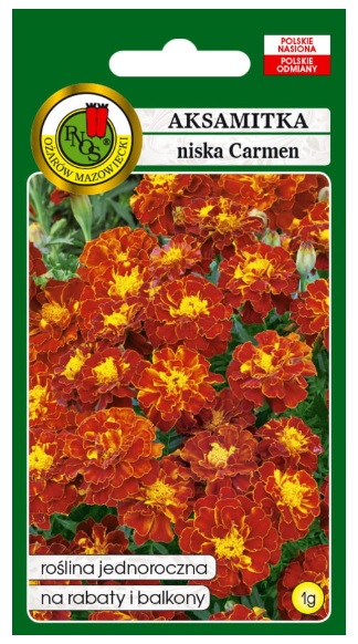 Aksamitka pełna niska Carmen jest rośliną jednoroczną karłową. Kwiaty pełne o średnicy 3-5 cm. Wysiew nasion w kwietniu pod osłonami lub w maju wprost do gruntu...