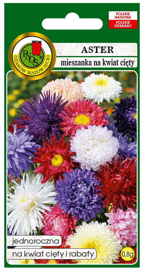 Aster wysoki miesszany to odmian o różnej budowie kwiatów w bogatej kolorystyce. Mają sztywne łodygi zakończone okazałymi kwiatostanami. Najlepsze odmiany na kwiat cięty.