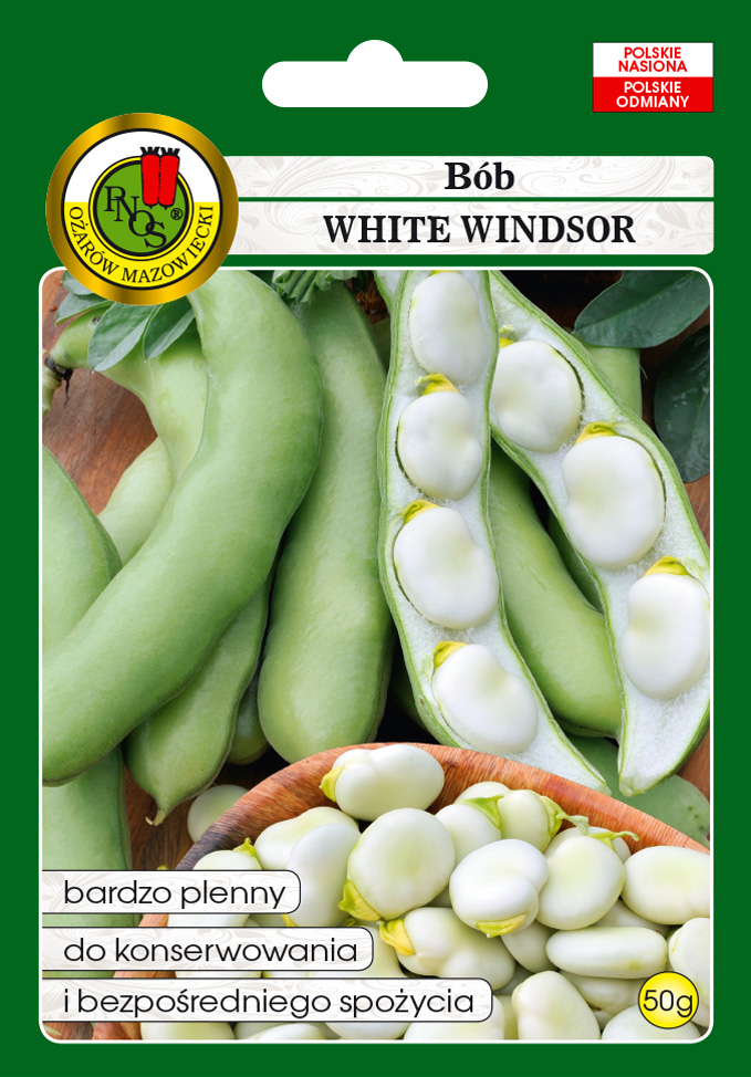 Bób White Windsor to dmiana bardzo plenna. Rośliny dorastają do wysokości 120 cm.