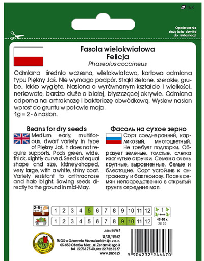 Fasola na suche nas Felicja to odmiana odporna na antraknozę i bakteriozę obwódkową.