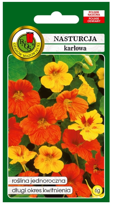 Nasturcja karłowa mieszana to roślina krzewiąca się o dużych, pojedynczych kwiatach. Wysiew nasion kwiecień - maj wprost do gruntu.