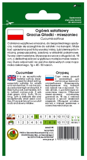 Ogórek gruntowy Gracius to dmiana ta może być uprawiana pod folią wysoką i niską, dając wyższy plon.