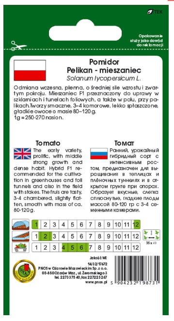 Pomidor pod osłony Pelikan to mieszaniec F1, plenna polecana do uprawy w szklarniach, tunelach foliowych, a także w polu przy palikach.