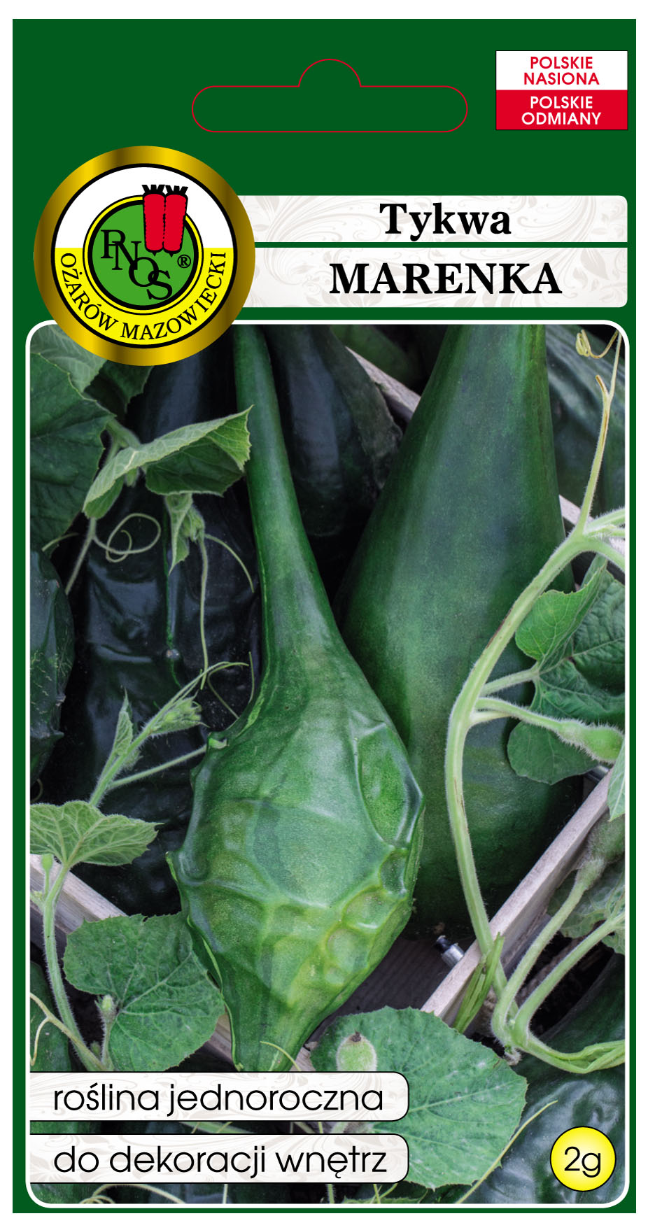 Tykwa Marenka to to roślina jednoroczna o płożących pędach długości 2-2,5m wyróżniająca się ciemnozielonymi, maczugowatymi owocami z wyrostkami i bruzdowatymi zagłębieniami na zgrubiałej dolnej części owocu.