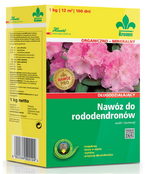 Organiczno – mineralny nawóz Kronen do rododendronów, azalii i hortensji.