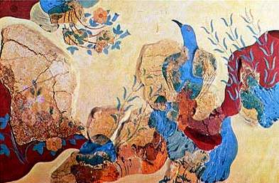 Fresk z Niebieskim Ptakiem i różami z Knoss